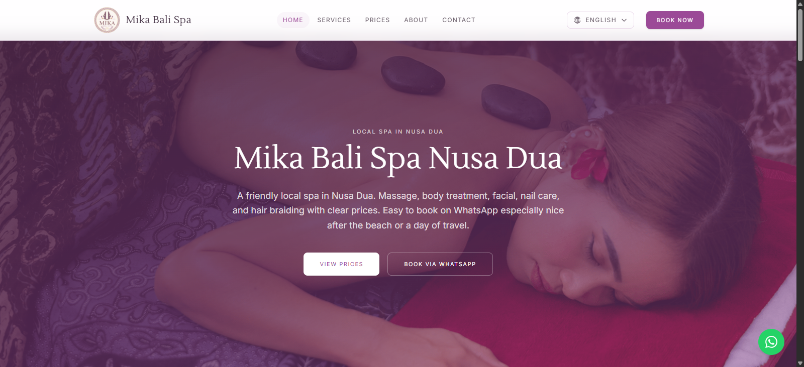 Tampilan portfolio Mika Bali Spa